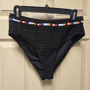 NWOT Cupshe Textured Black Bikini Bottom with Multicolor Trim, Medium